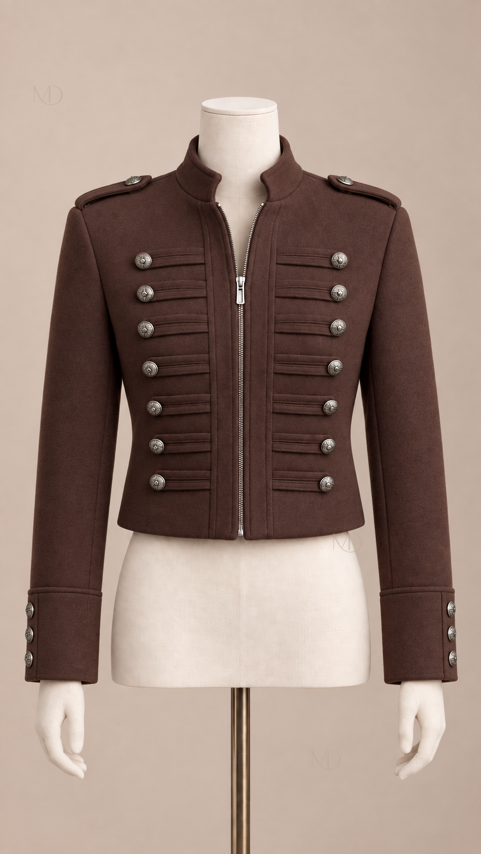 Sloane Military Cropped Jacket — Brown mannequin front