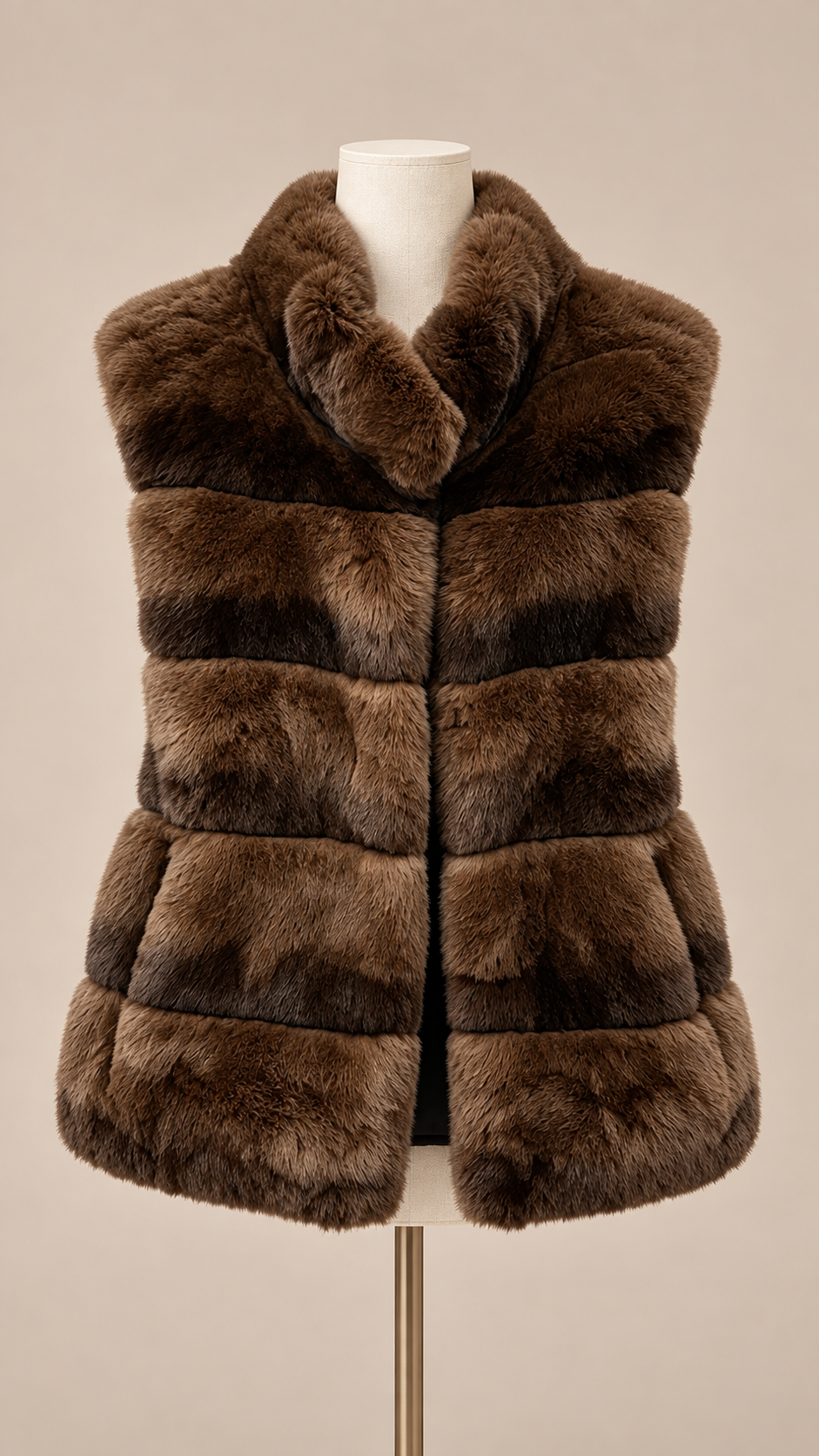 Nadia Chinchilla-Pattern Vest — Brown mannequin front