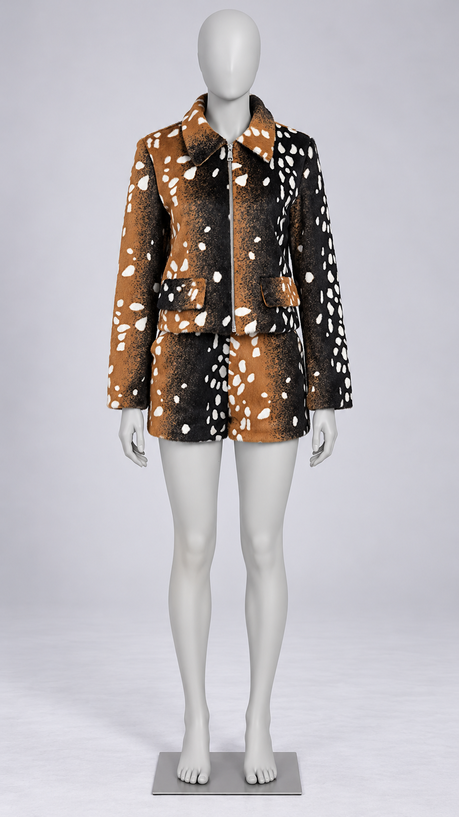 Margarethe Faux-Fur Short Set — Brown mannequin front