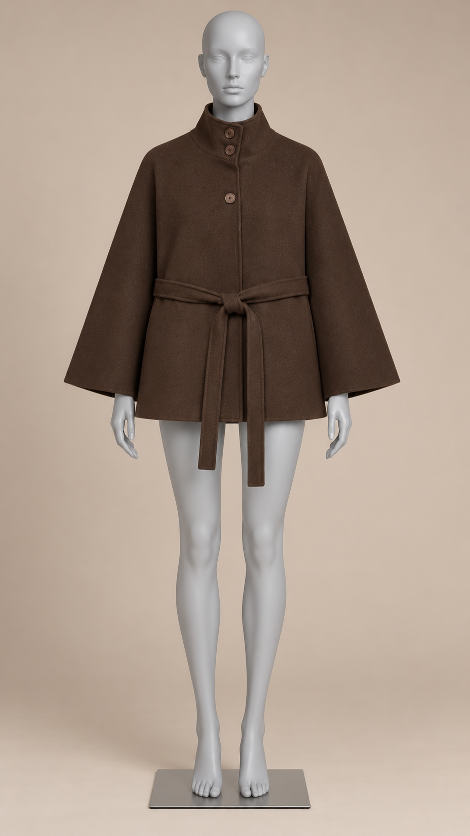Antonella Cape Coat — Brown mannequin front