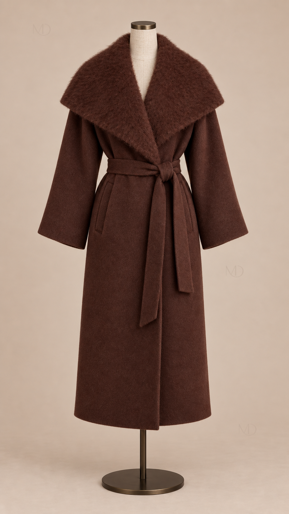 Odette Oversized Collar Wool Coat — Brown mannequin front