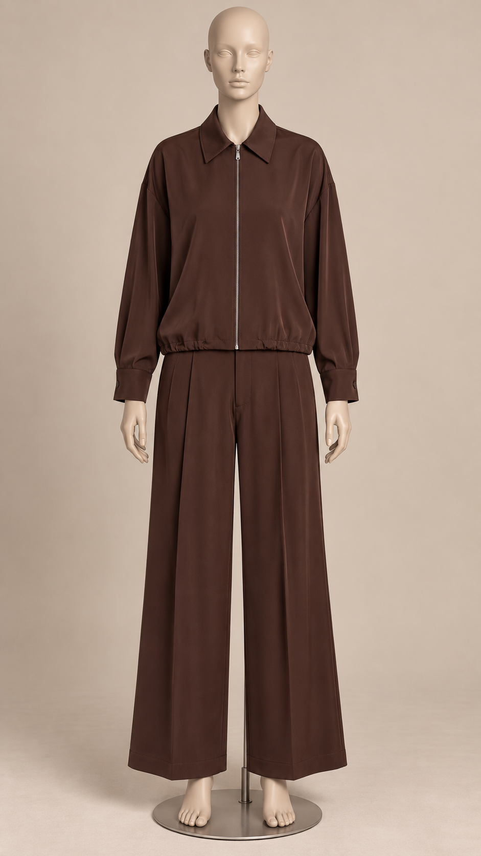 Marisa Zip-Collar Set — Brown mannequin front