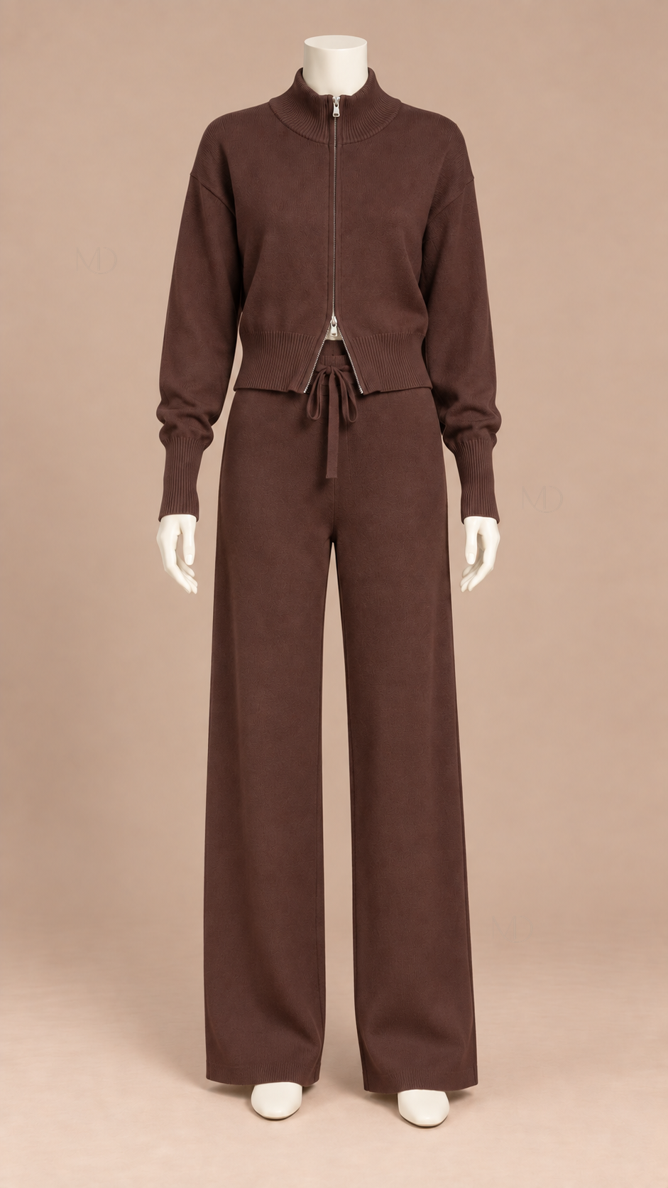 Sienna Double Zip Knit Set — Brown mannequin front
