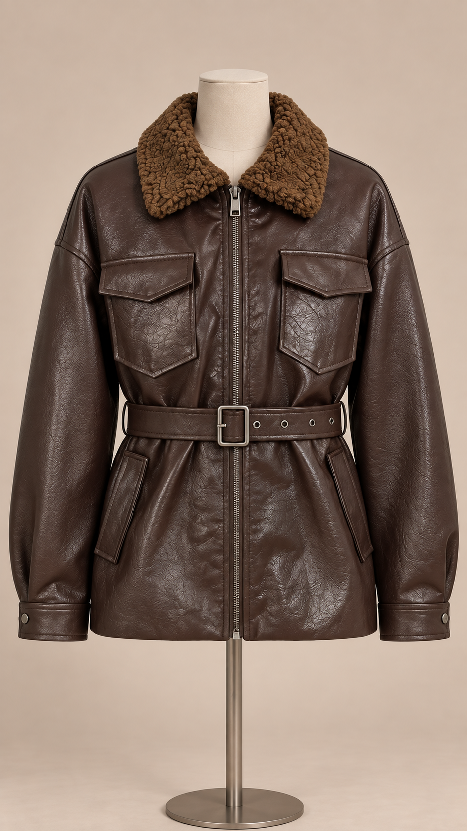 Harriet Shearling Jacket — Brown mannequin front