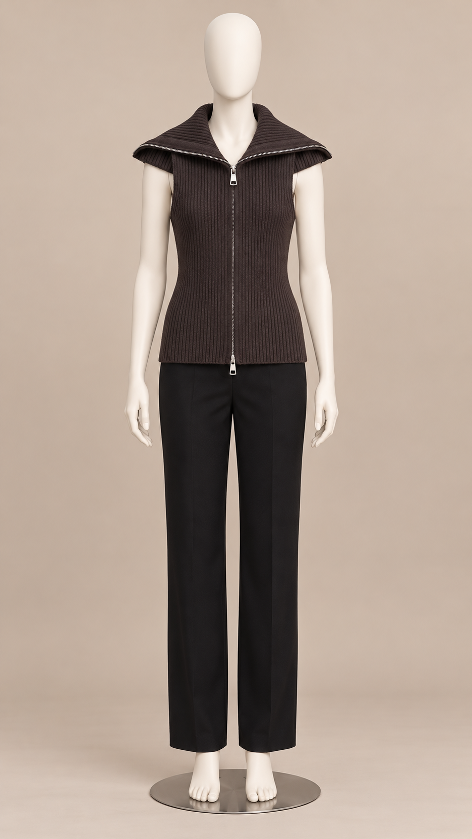 Elowen Wing-Collar Tank — Brown mannequin front