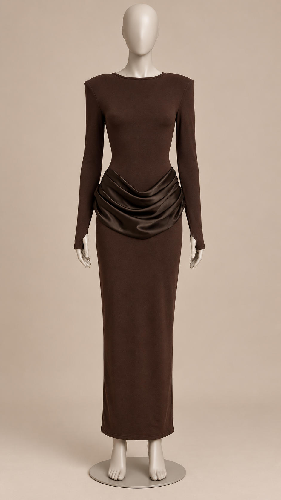 Marnie Ruched Maxi — Brown mannequin front