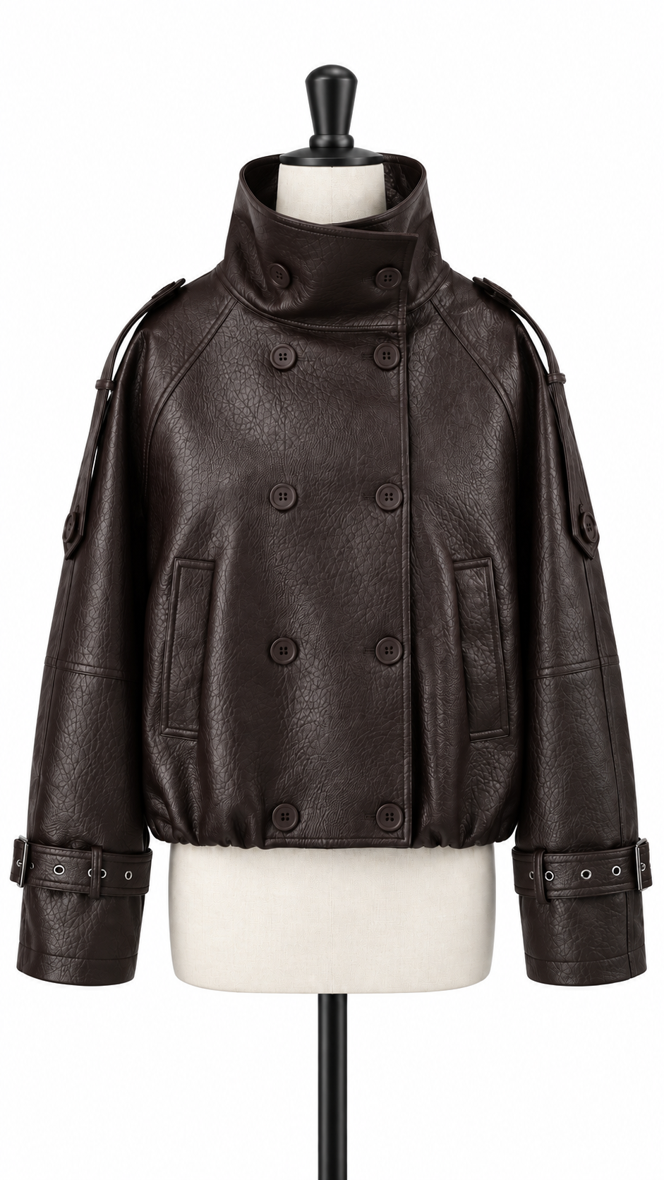 Romilly Funnel Jacket — Brown mannequin front