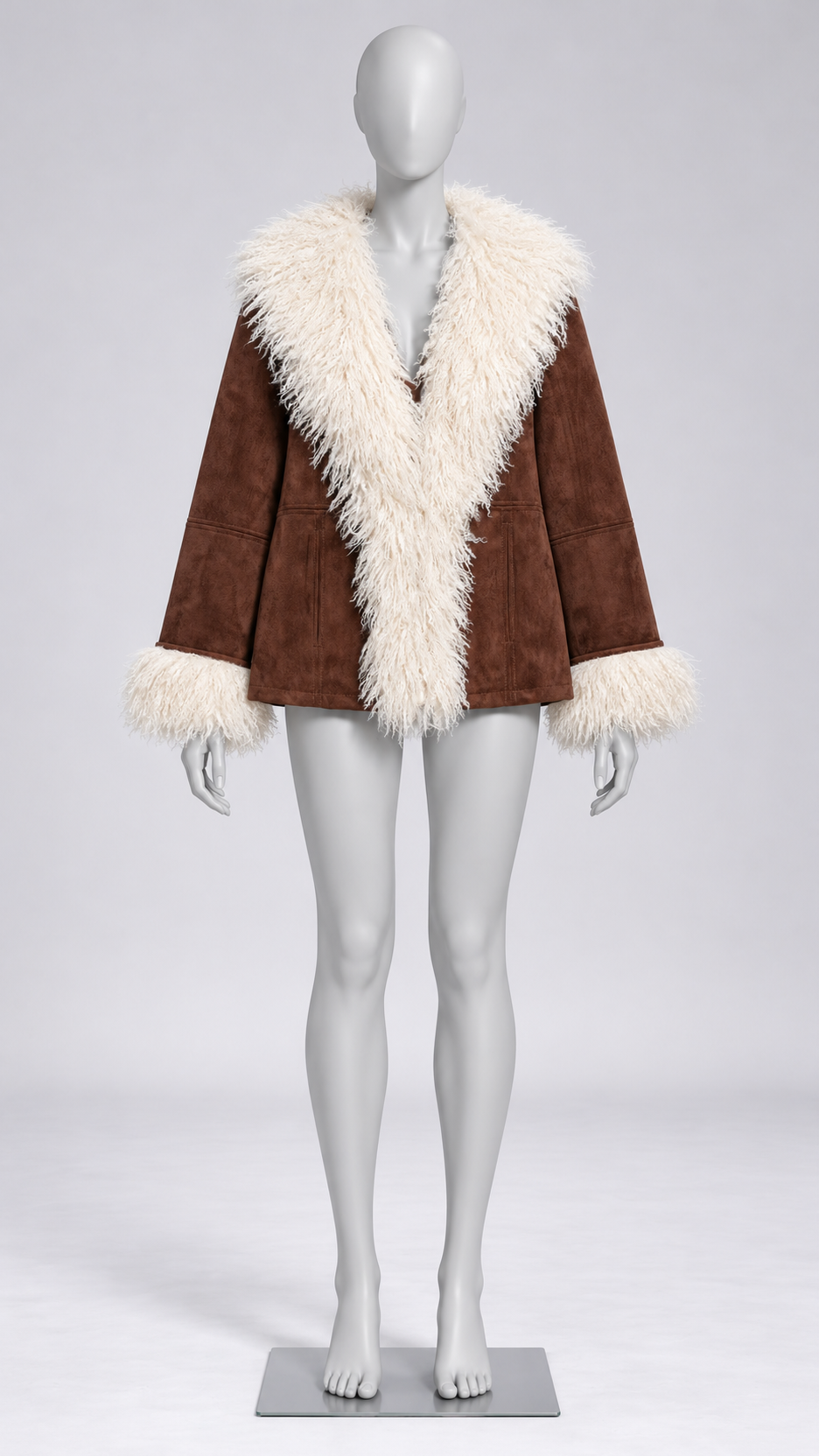 Sylvaine Shag-Collar Jacket — Brown mannequin front