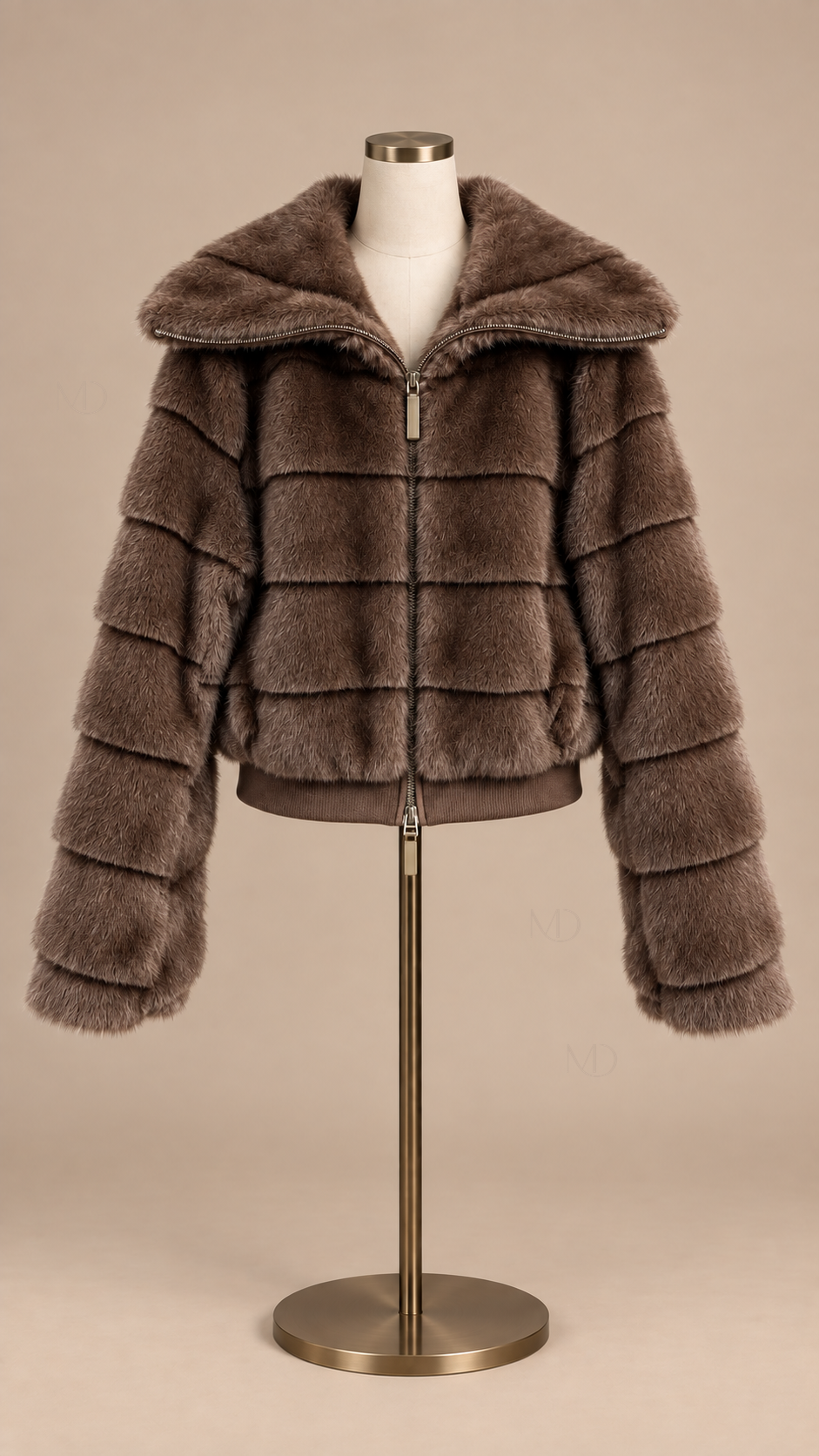 Sable Faux Fur Jacket — Brown mannequin front