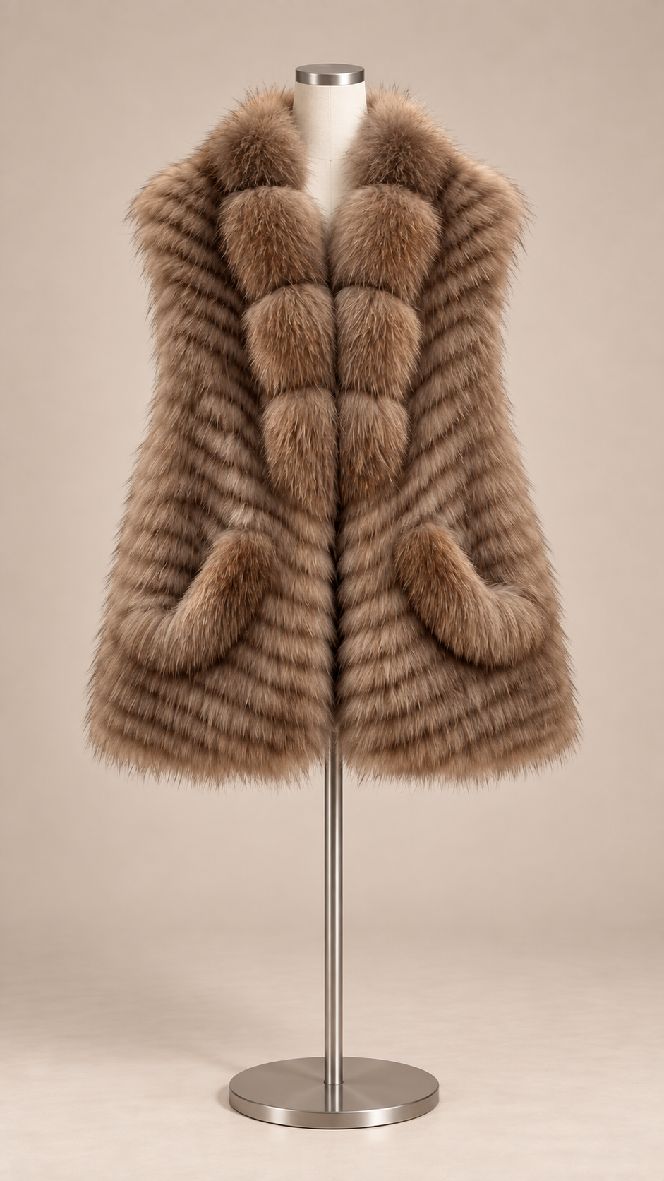 Rowan Fox Fur Gilet — Brown mannequin front