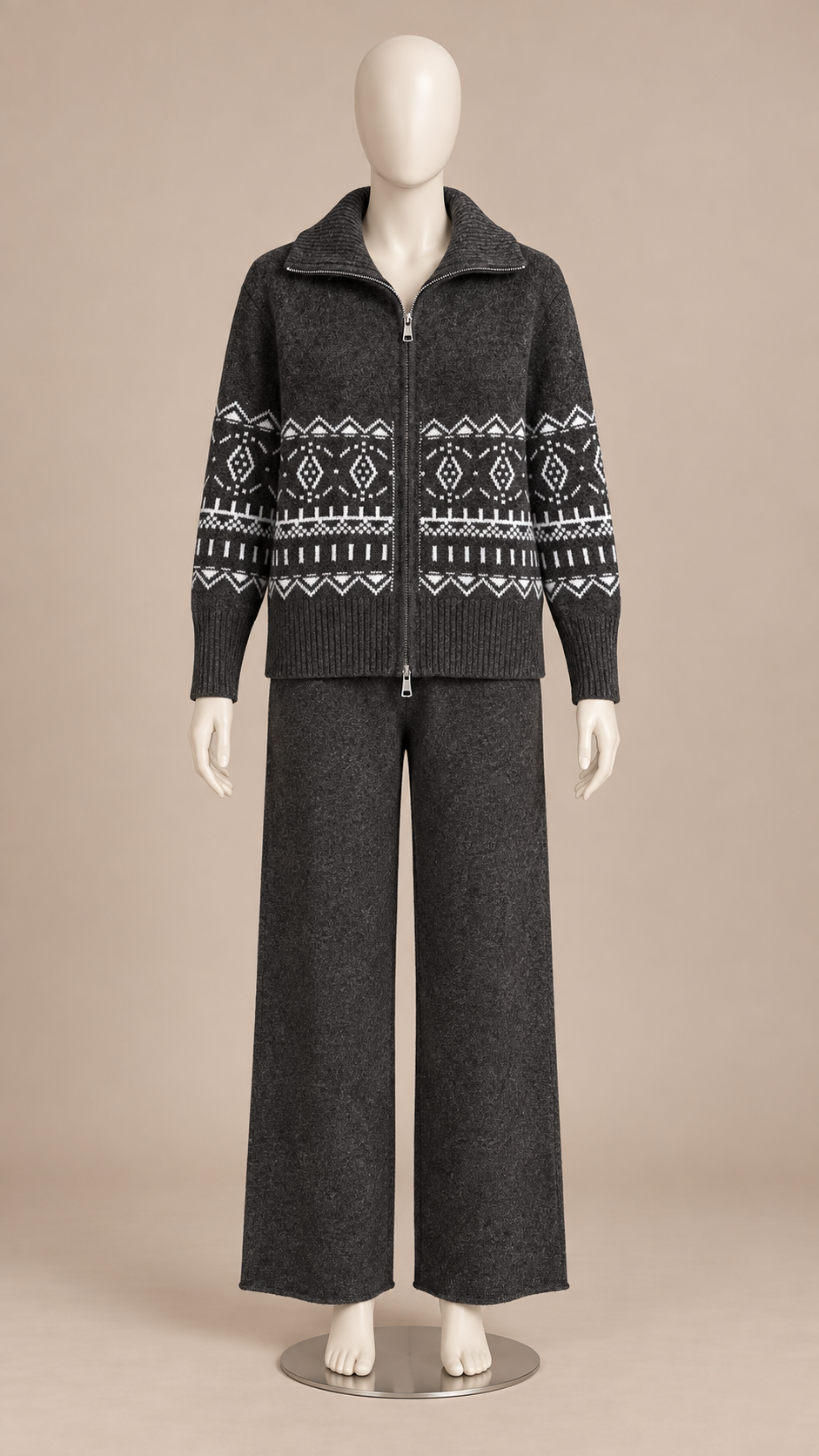 Ingeline Fair Isle Knit Set — Brown mannequin front