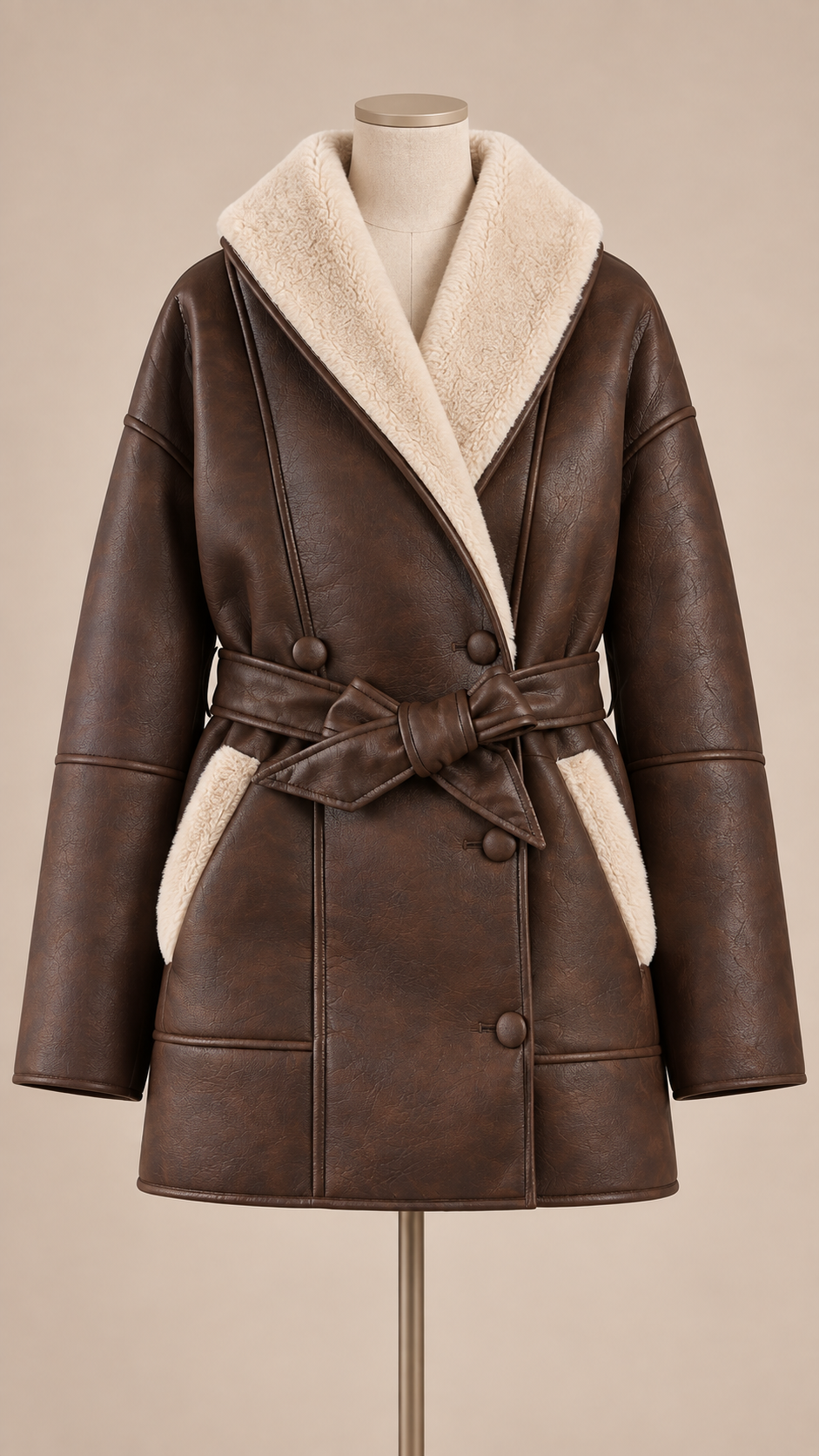 Rhiannon Shearling Coat — Brown mannequin front