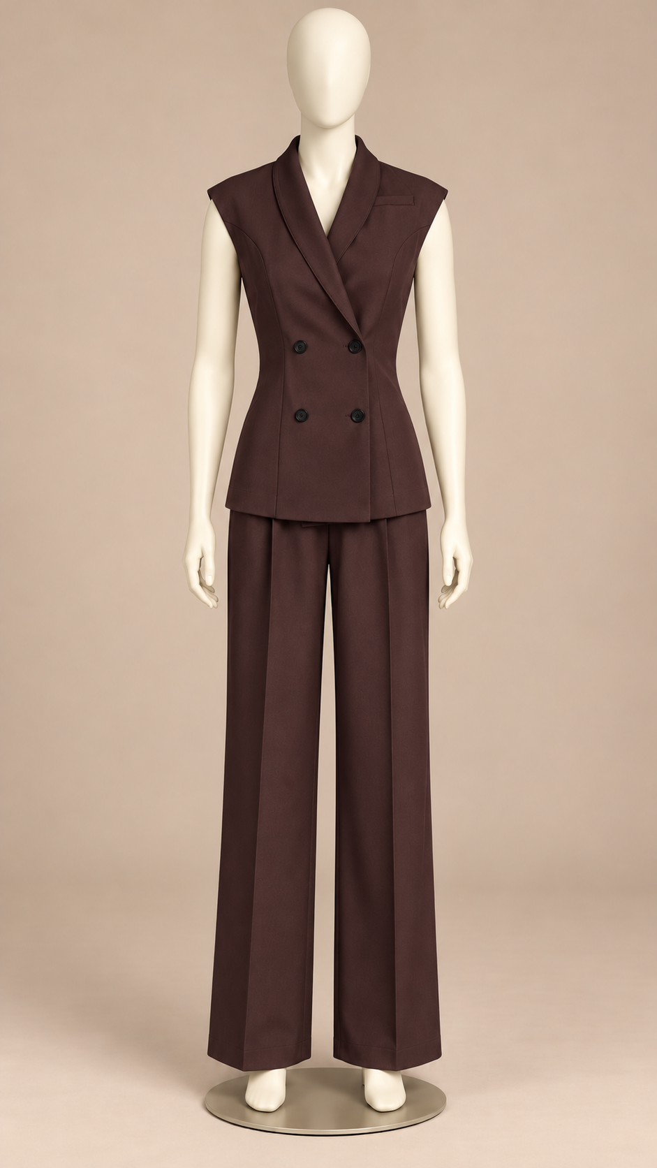 Rosalind Double-Breasted Vest Set — Brown mannequin front