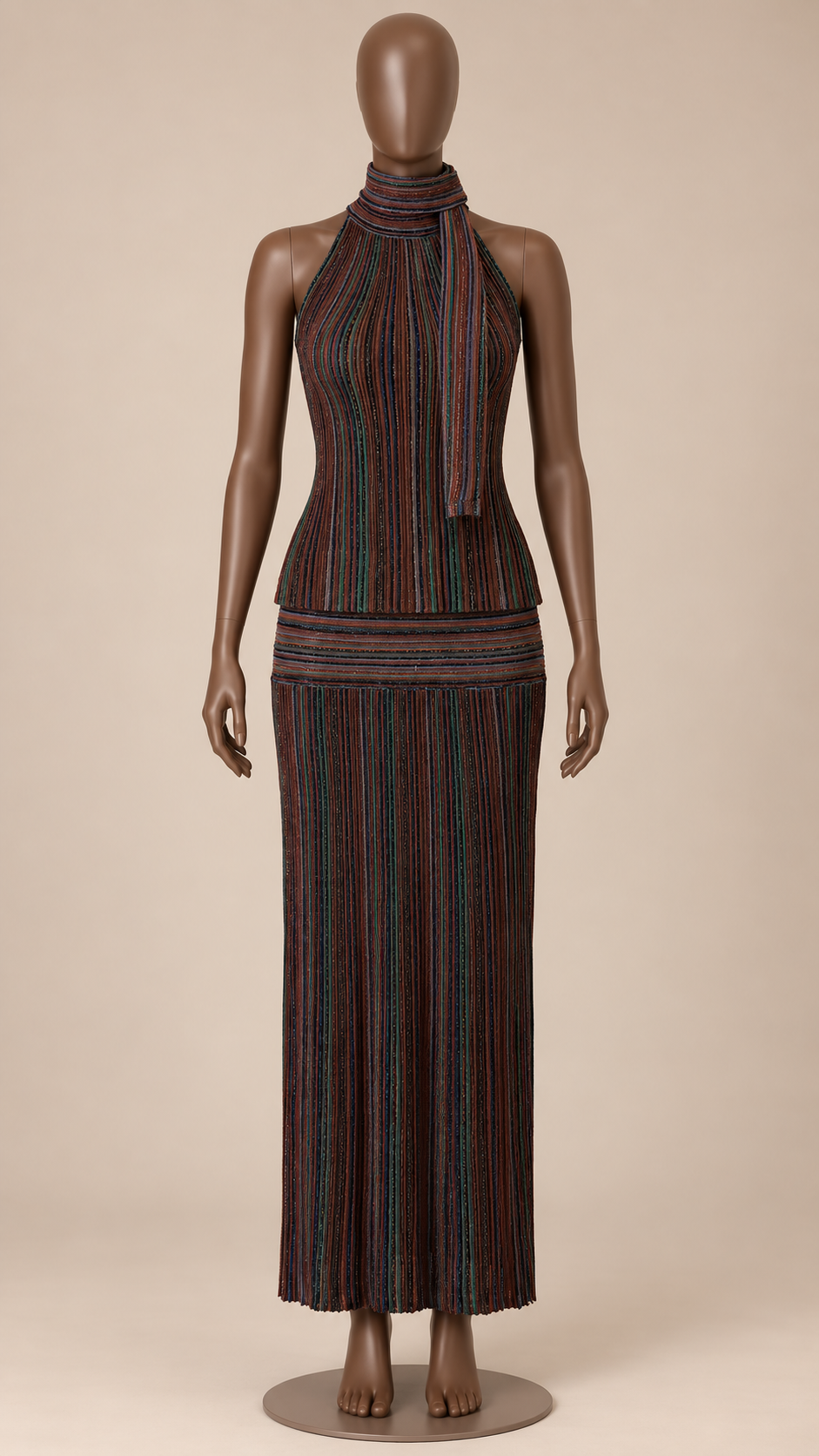 Ludivine Halter Skirt Set — Brown mannequin front