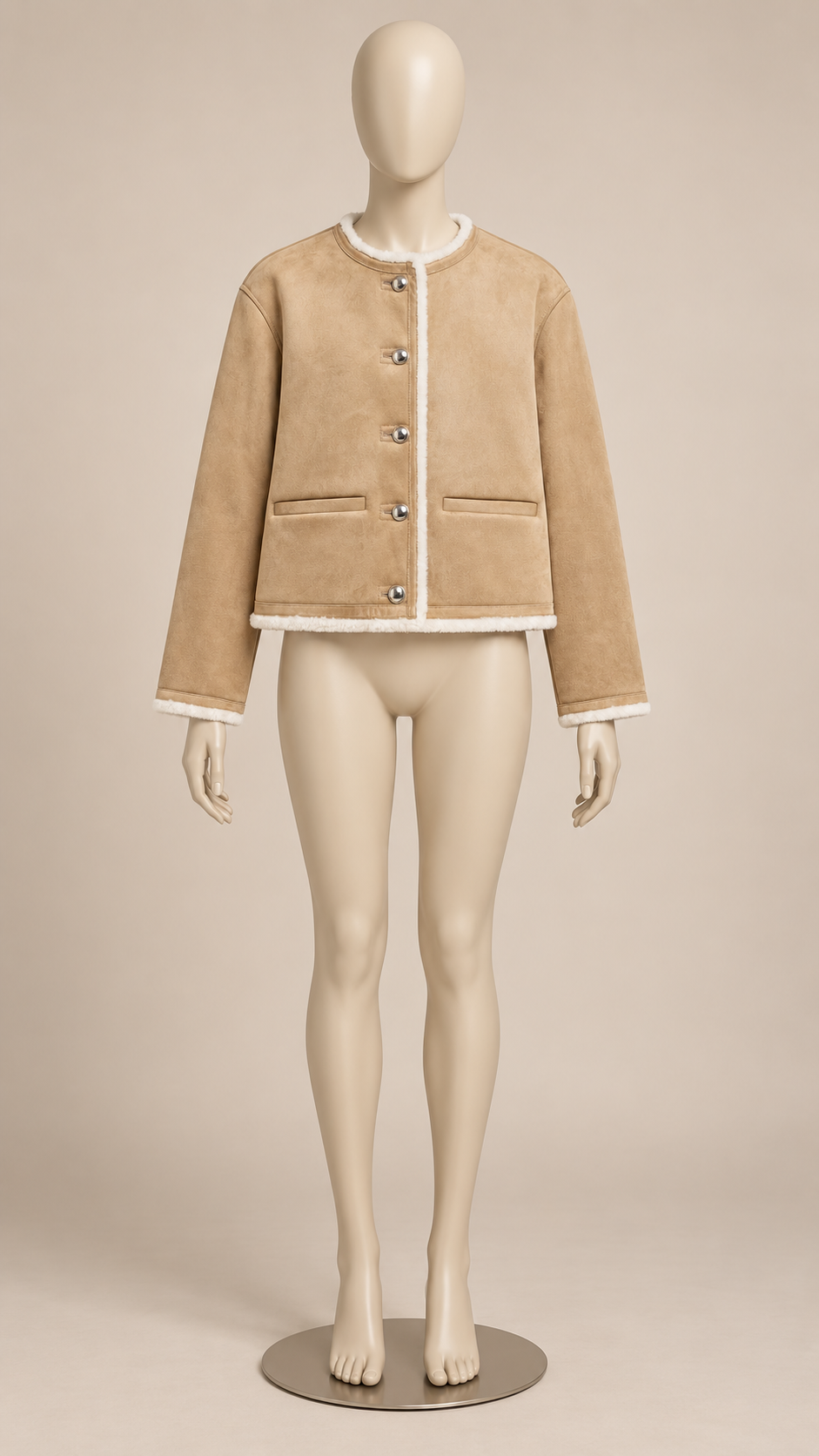 Corinne Shearling Jacket — Brown mannequin front