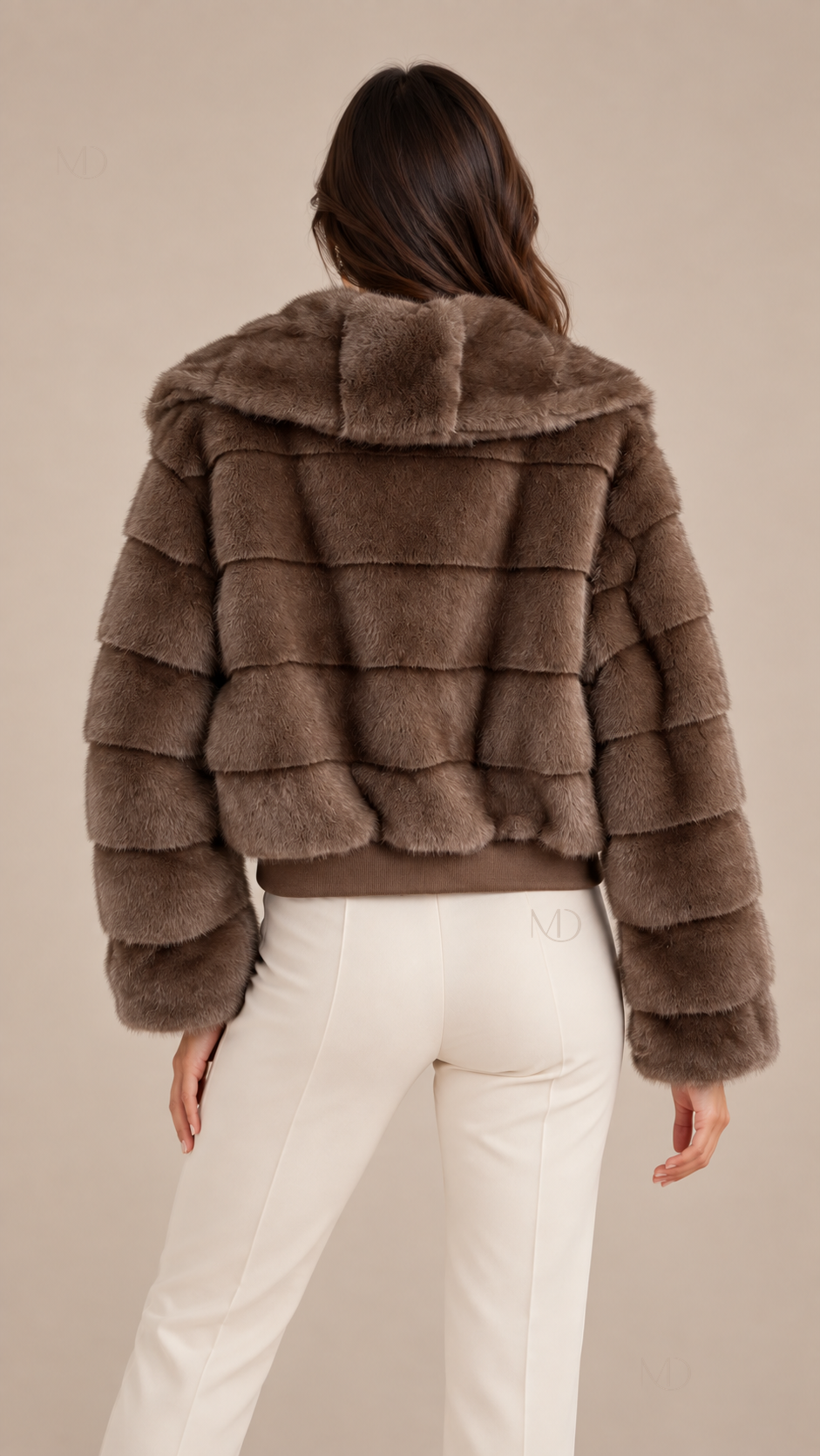 Sable Faux Fur Jacket — Brown model back