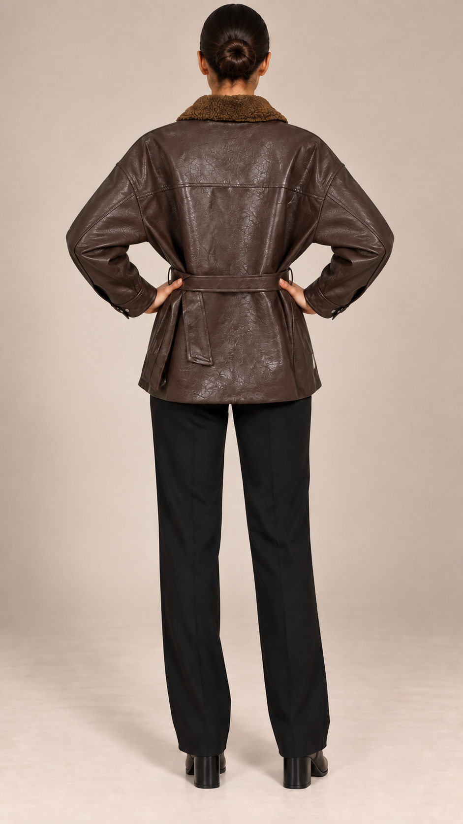 Harriet Shearling Jacket — Brown model back