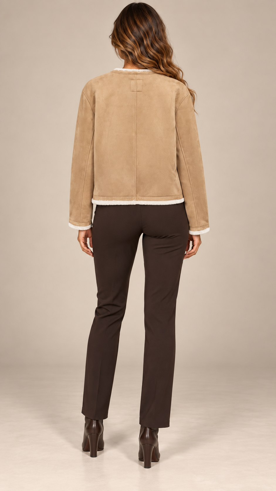 Corinne Shearling Jacket — Brown model back