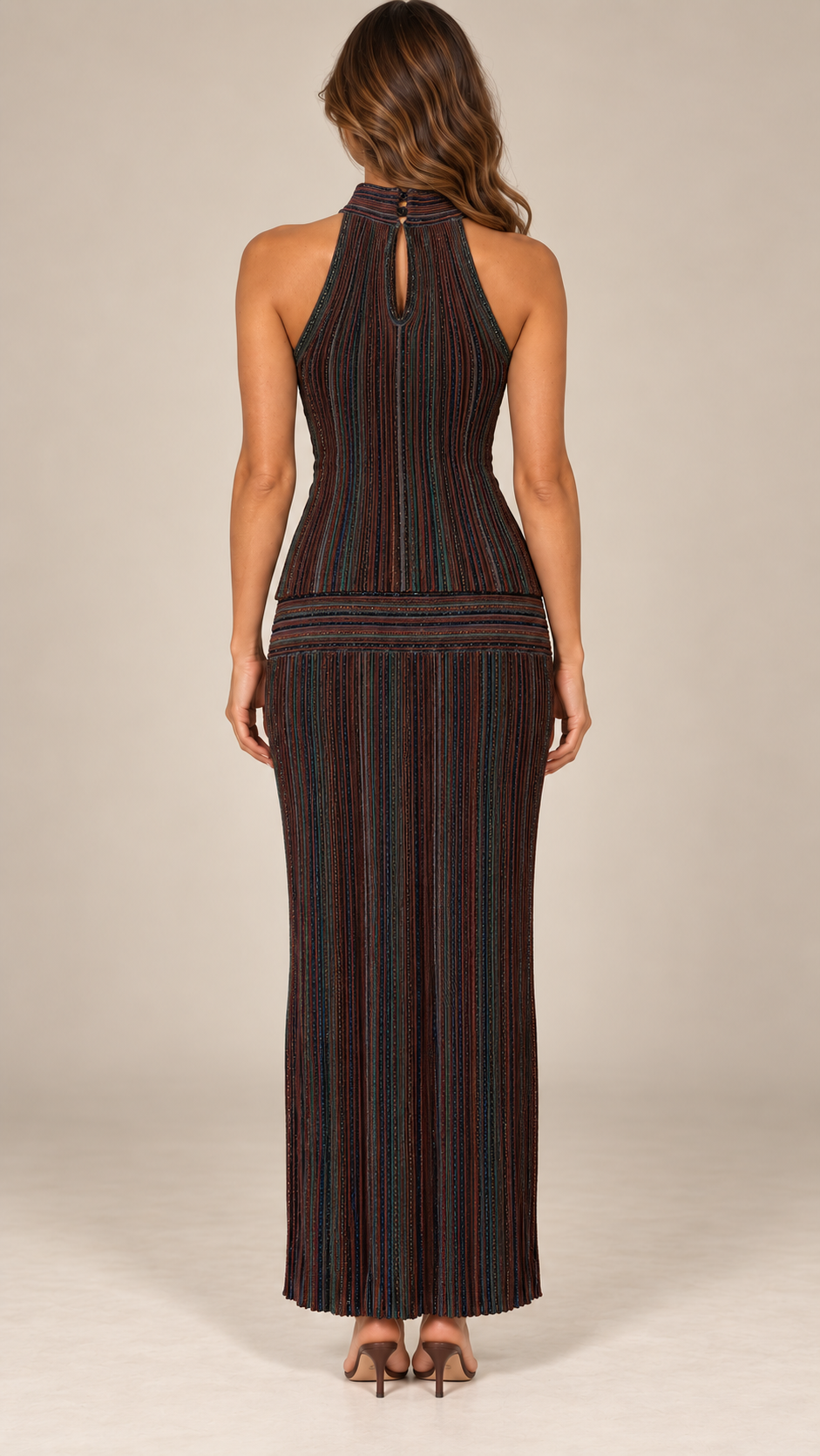 Ludivine Halter Skirt Set — Brown model back