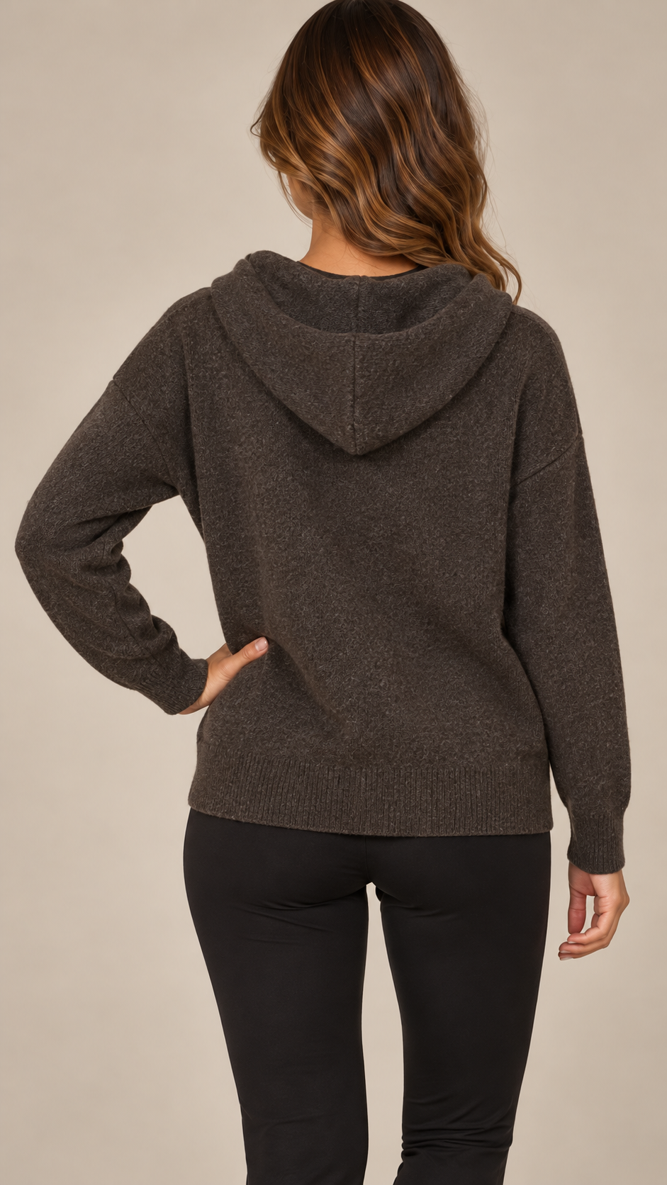 Marta Bow-Scarf Cardigan — Brown model back