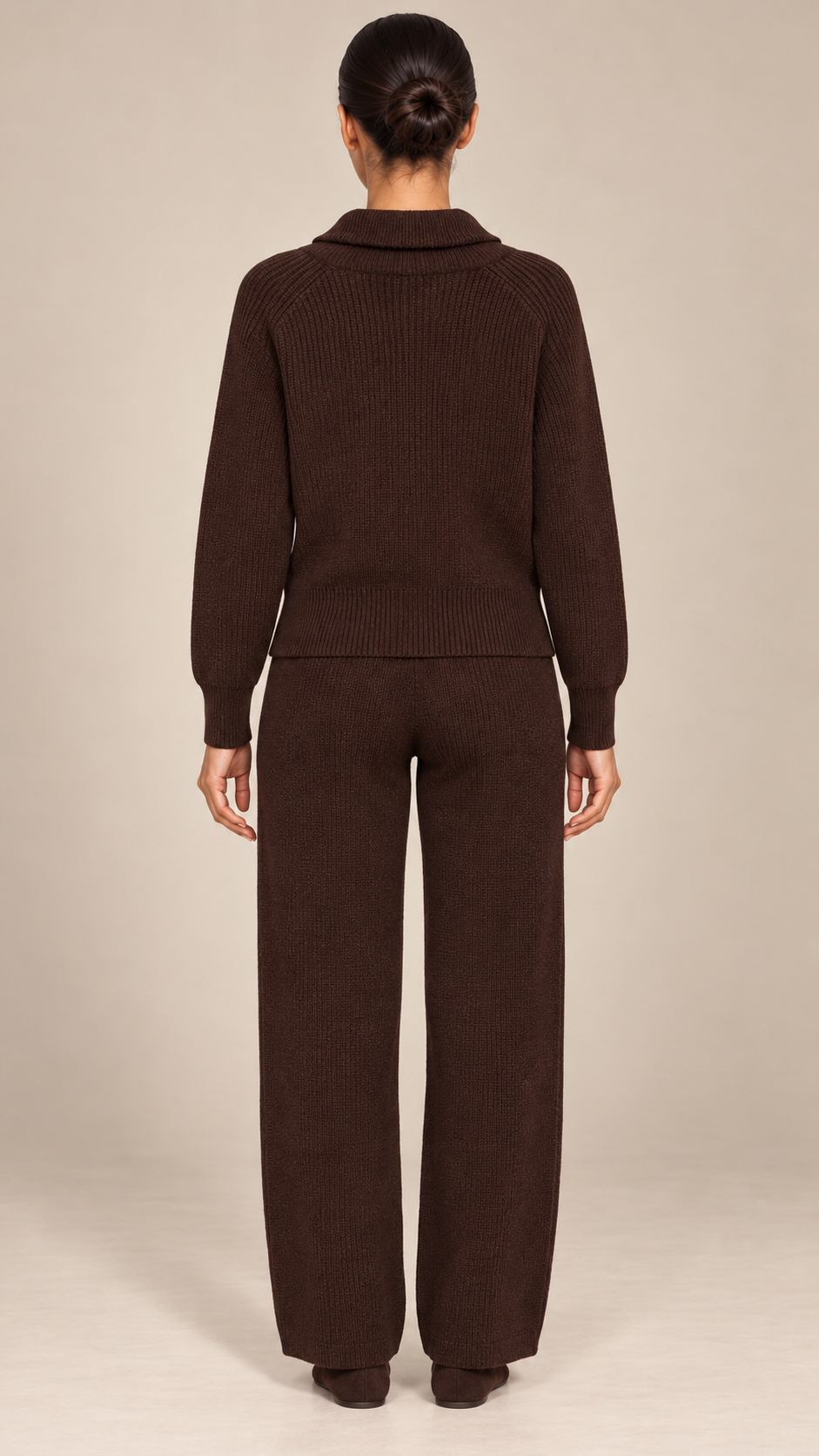 Brielle Zip-Collar Lounge Set — Brown model back