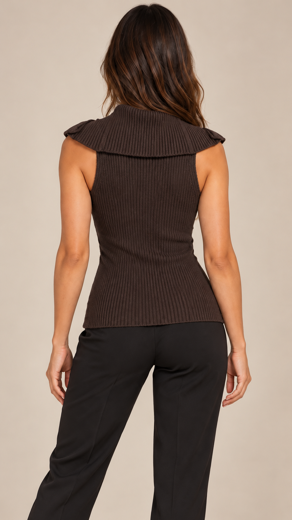 Elowen Wing-Collar Tank — Brown model back