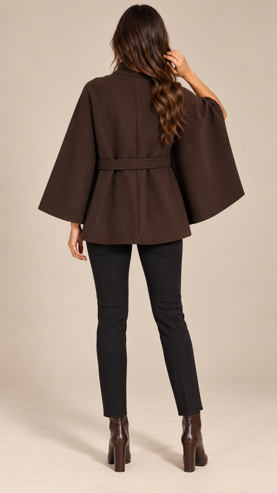 Antonella Cape Coat — Brown model back