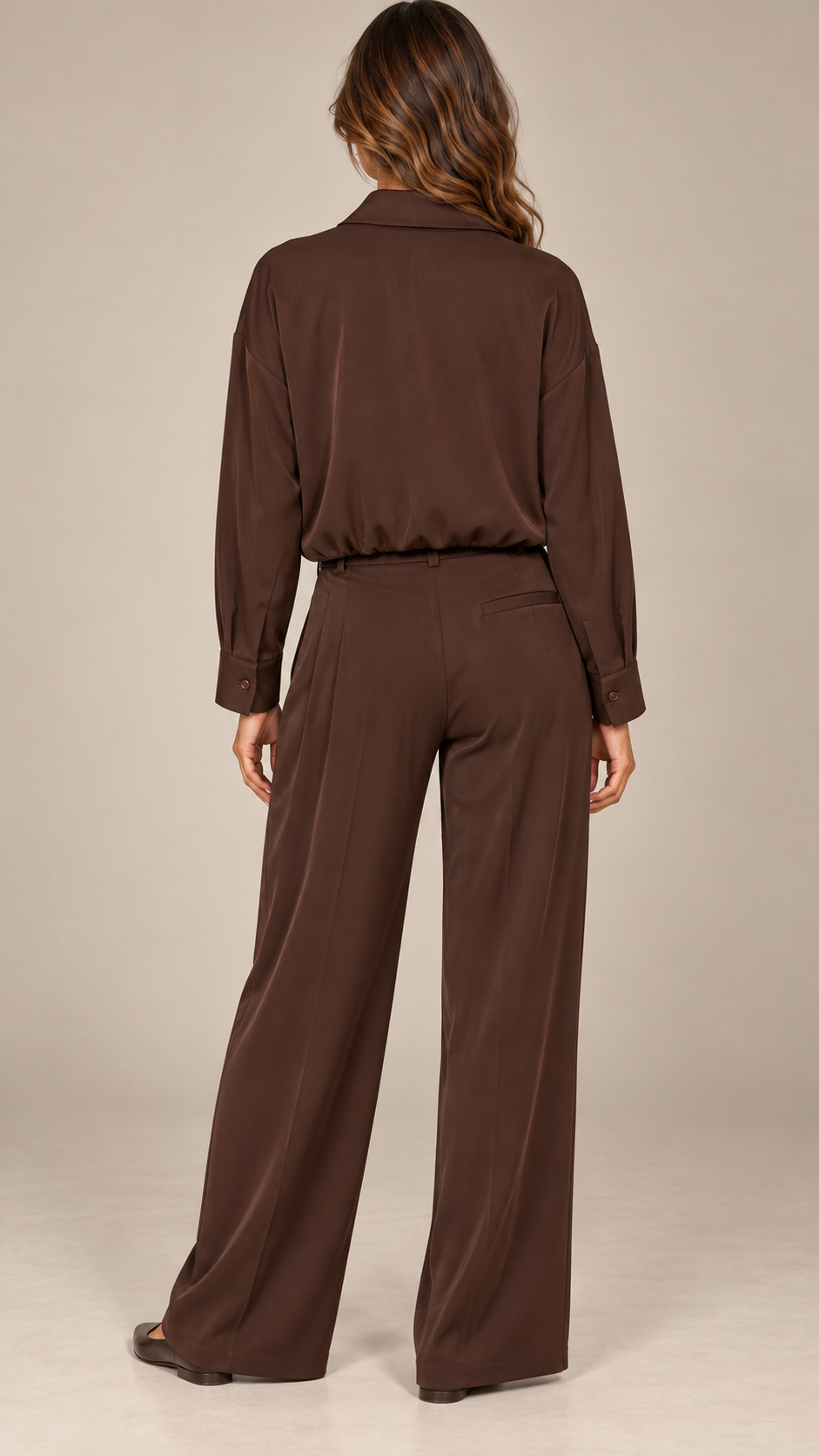 Marisa Zip-Collar Set — Brown model back
