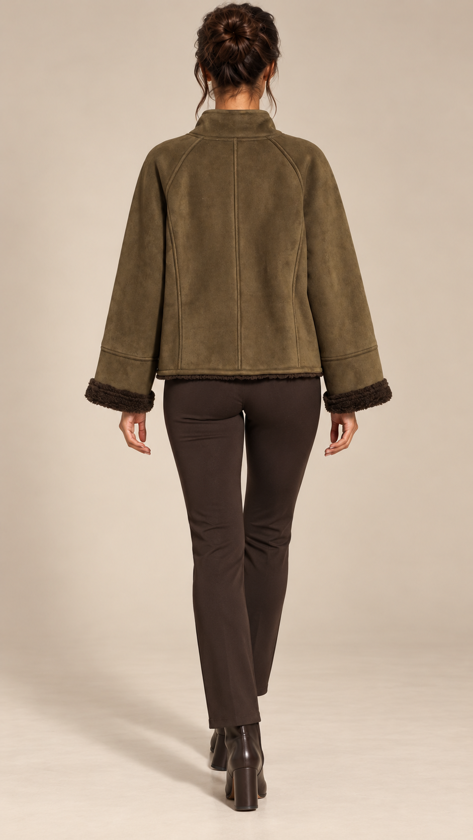 Ravenna Sherpa-Cuff Jacket — Brown model back