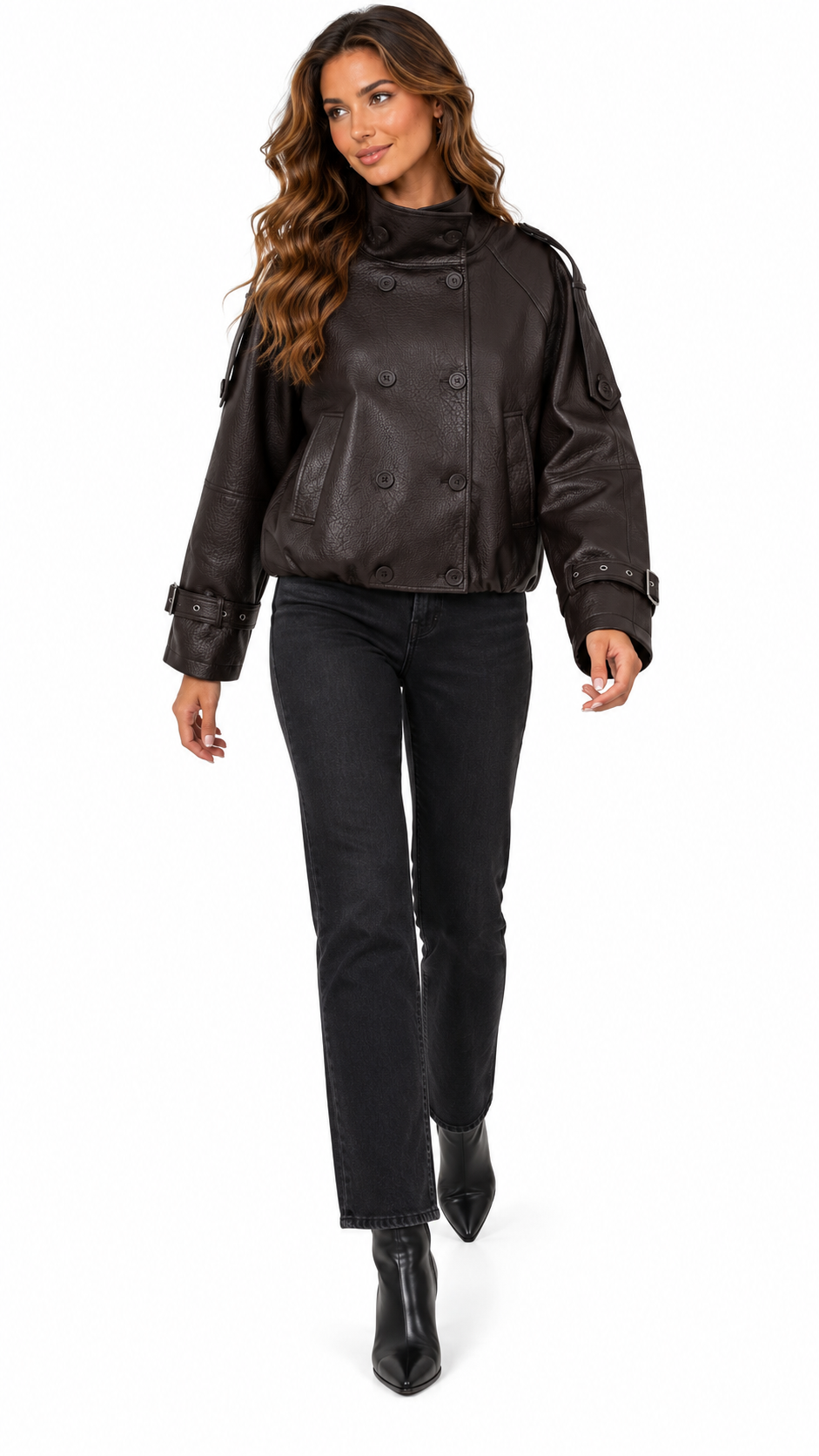 Romilly Funnel Jacket — Brown model front