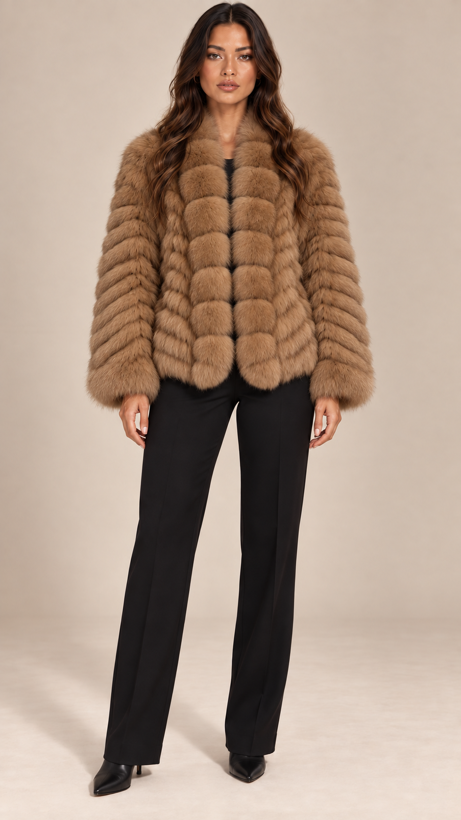 Thea Whole-Hide Fur Coat — Brown model front
