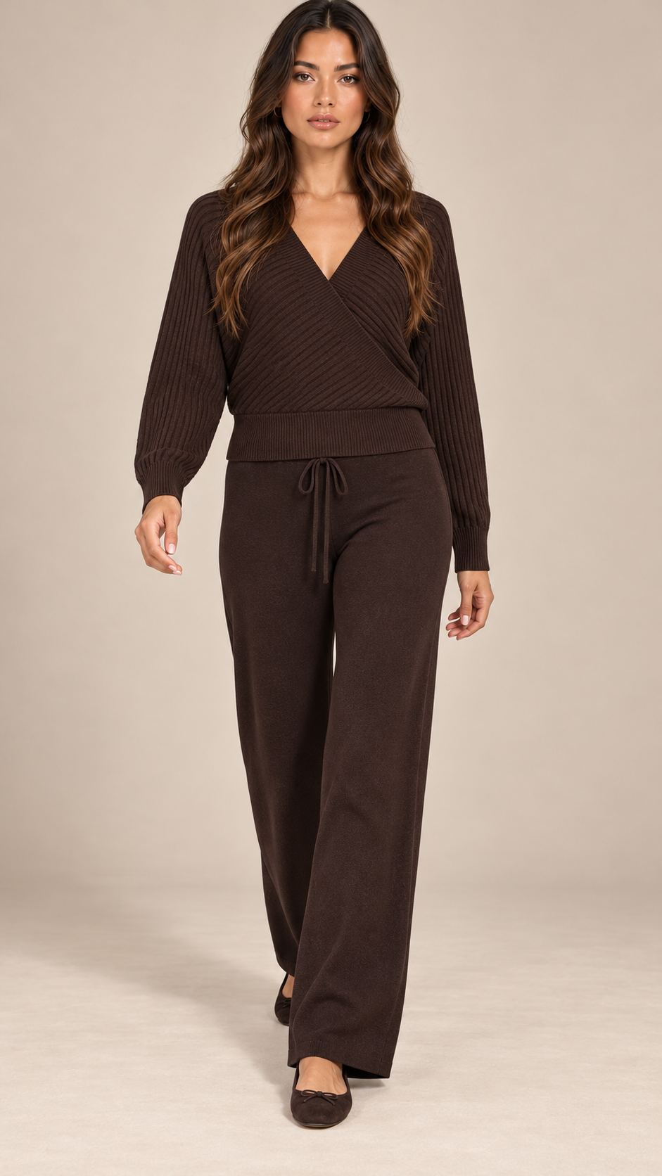 Briony Crisscross Pant Set — Brown model front