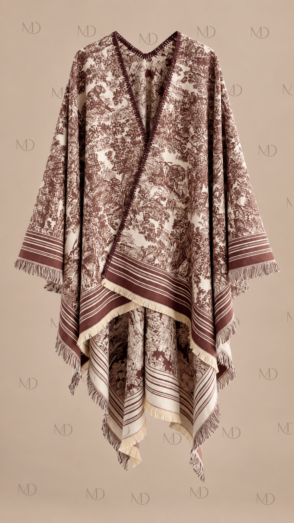 Odette Jacquard Shawl Cape — Brown product only