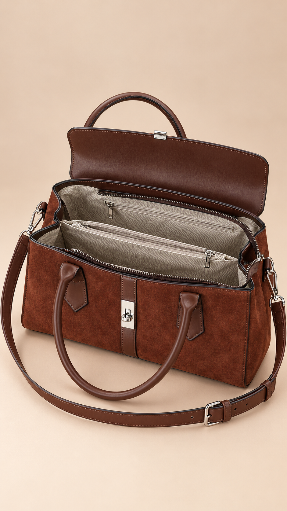 Verena Turn-Lock Satchel — Brown product open