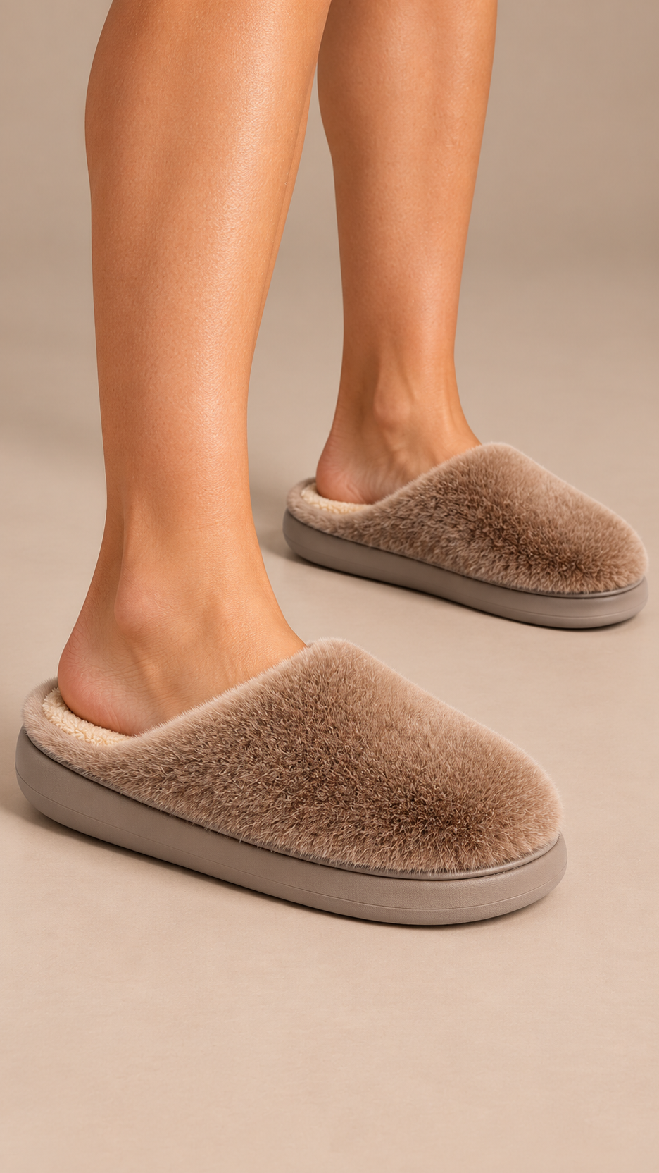 Delphine Cloud Slipper — Brown worn closeup