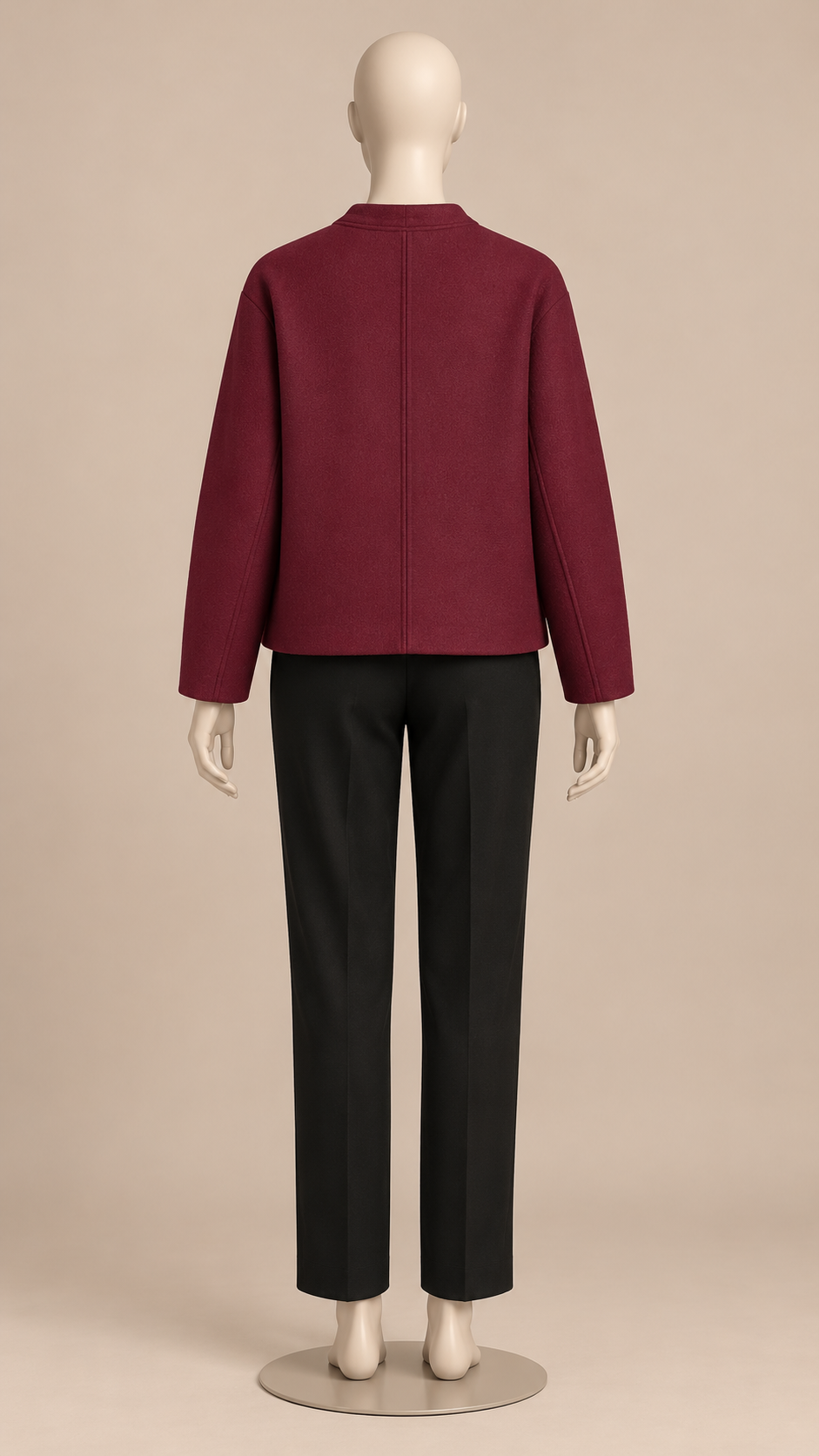 Adelaide Shank-Button Cardigan — Burgundy mannequin back