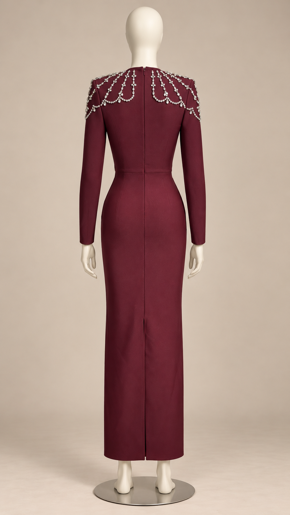 Calanthe Jeweled-Shoulder Maxi — Burgundy mannequin back