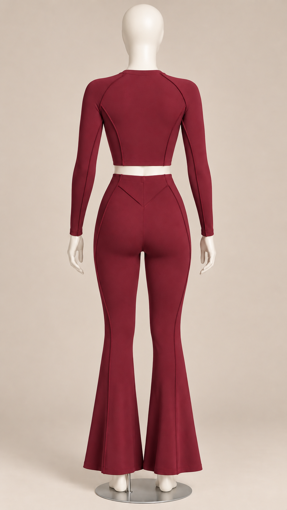 Tindra Seamline Flare Set — Burgundy mannequin back