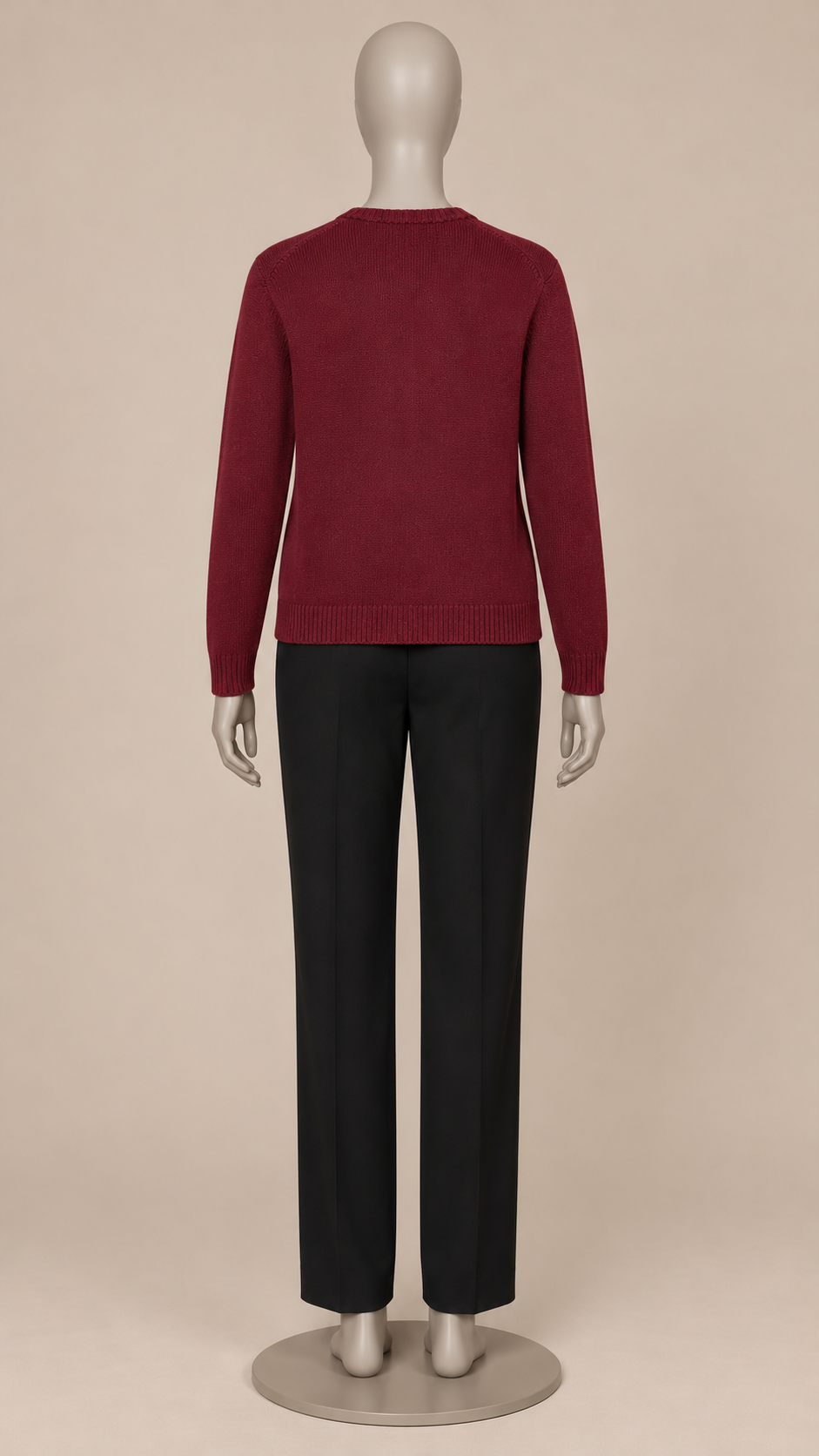 Hedda Crewneck Cardigan — Burgundy mannequin back