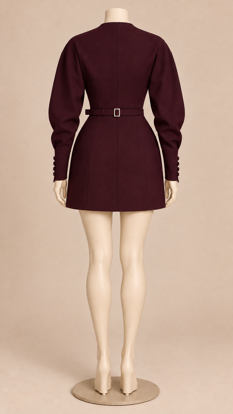 Lucienne Plunge Mini — Burgundy mannequin back