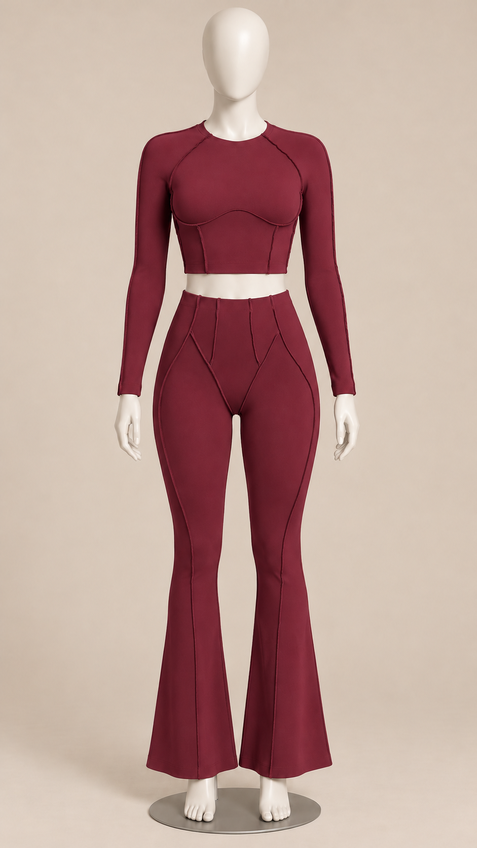 Tindra Seamline Flare Set — Burgundy mannequin front