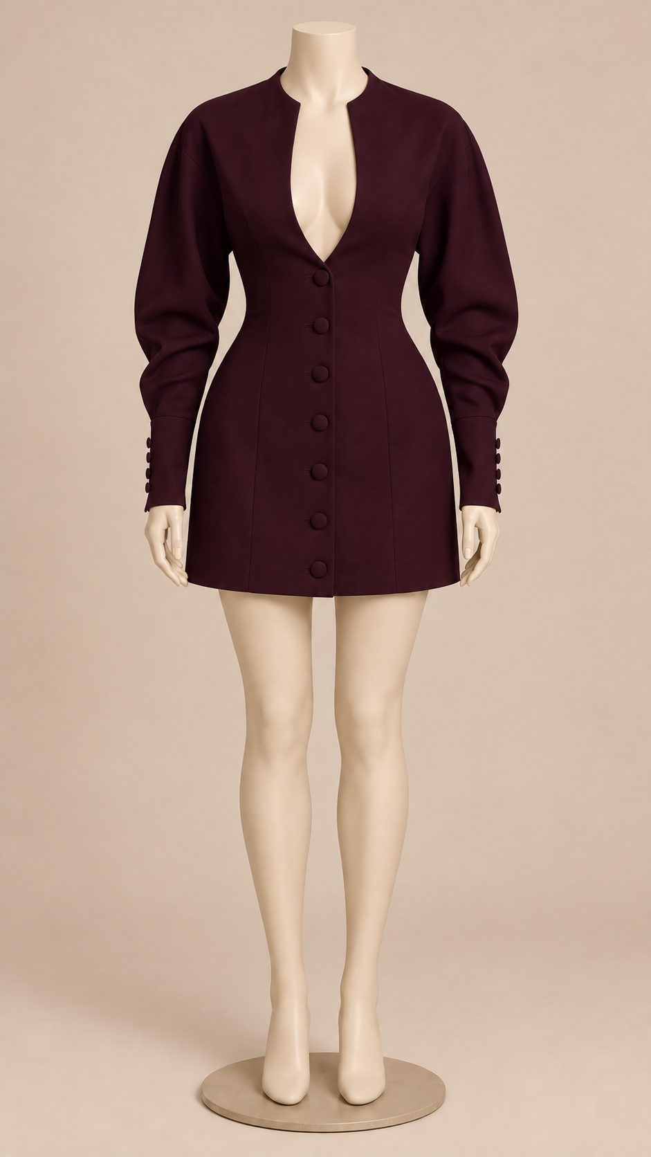 Lucienne Plunge Mini — Burgundy mannequin front