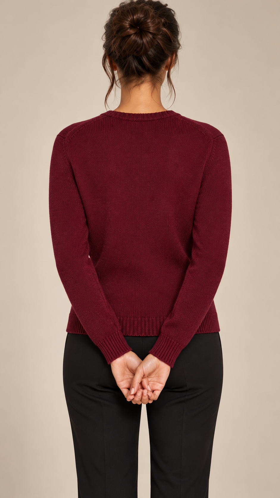 Hedda Crewneck Cardigan — Burgundy model back