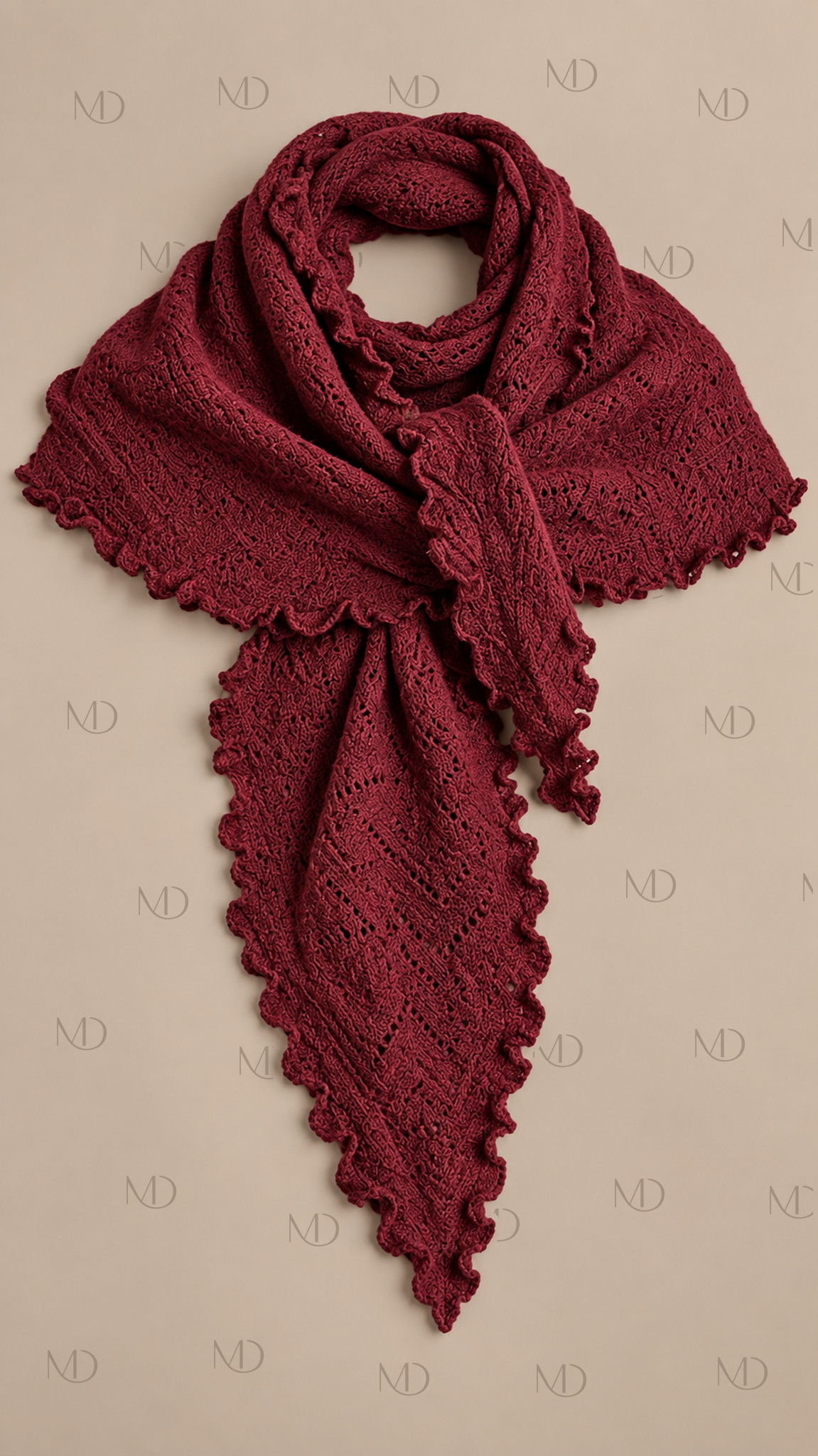 Elowen Pointelle Triangle Scarf — Burgundy product only