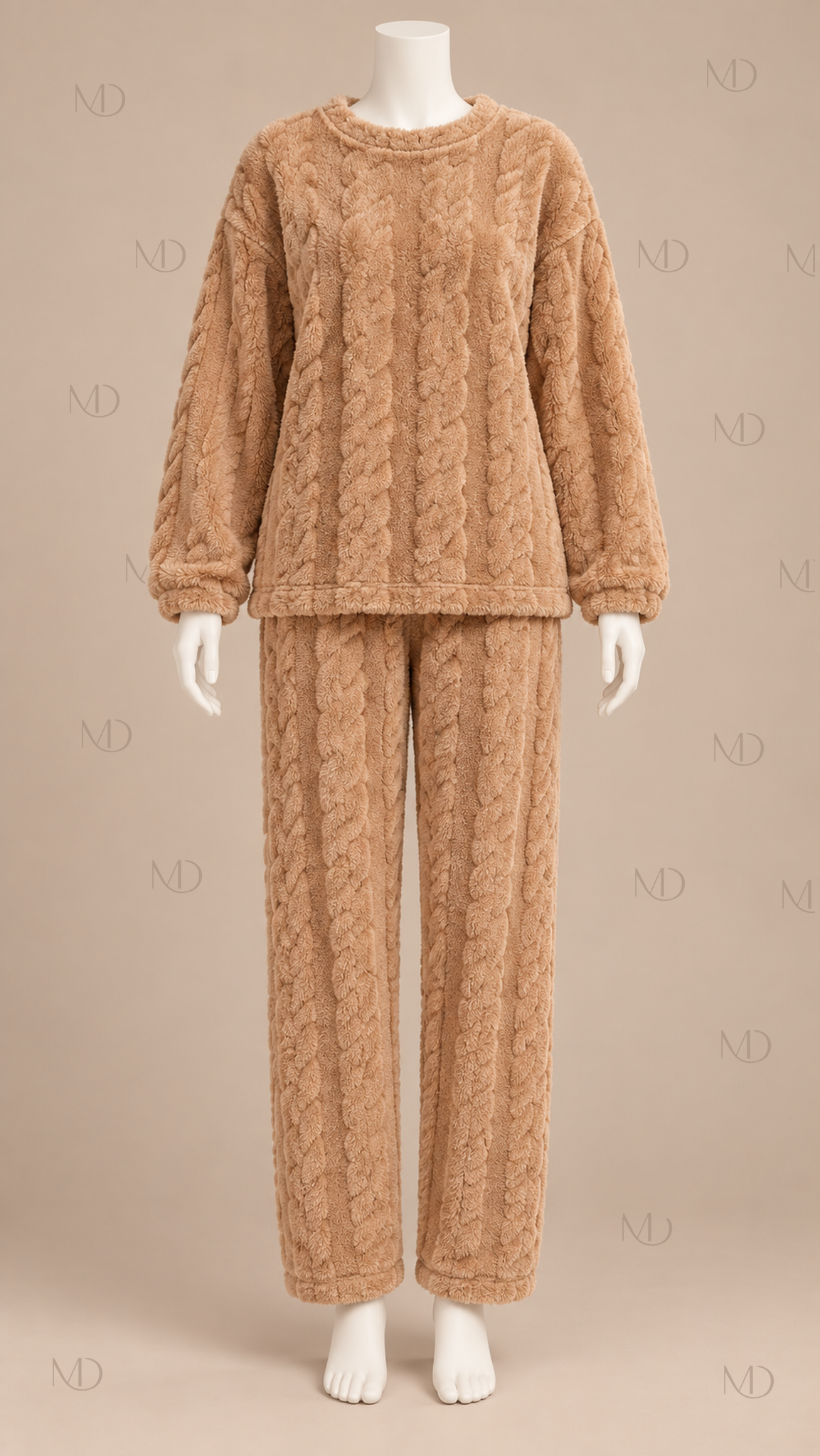 Nova Fleece Pajama Set — Camel mannequin front