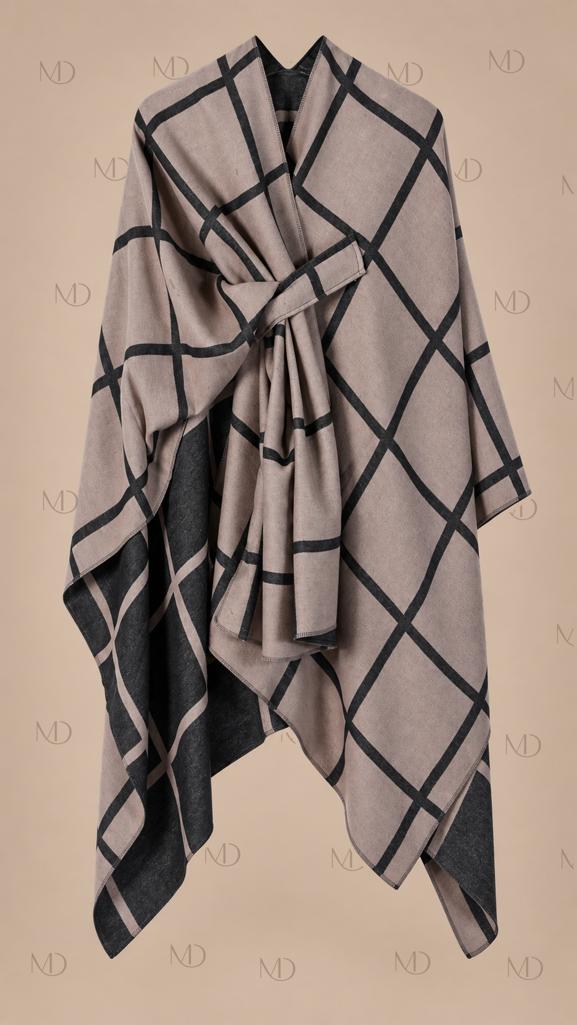 Elara Windowpane Cape Shawl — Camel product only