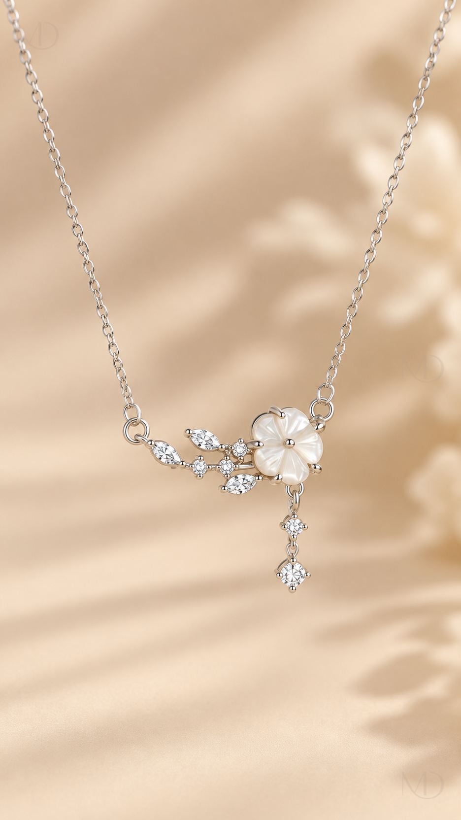 Camelia Flower Necklace - Silver product close-up