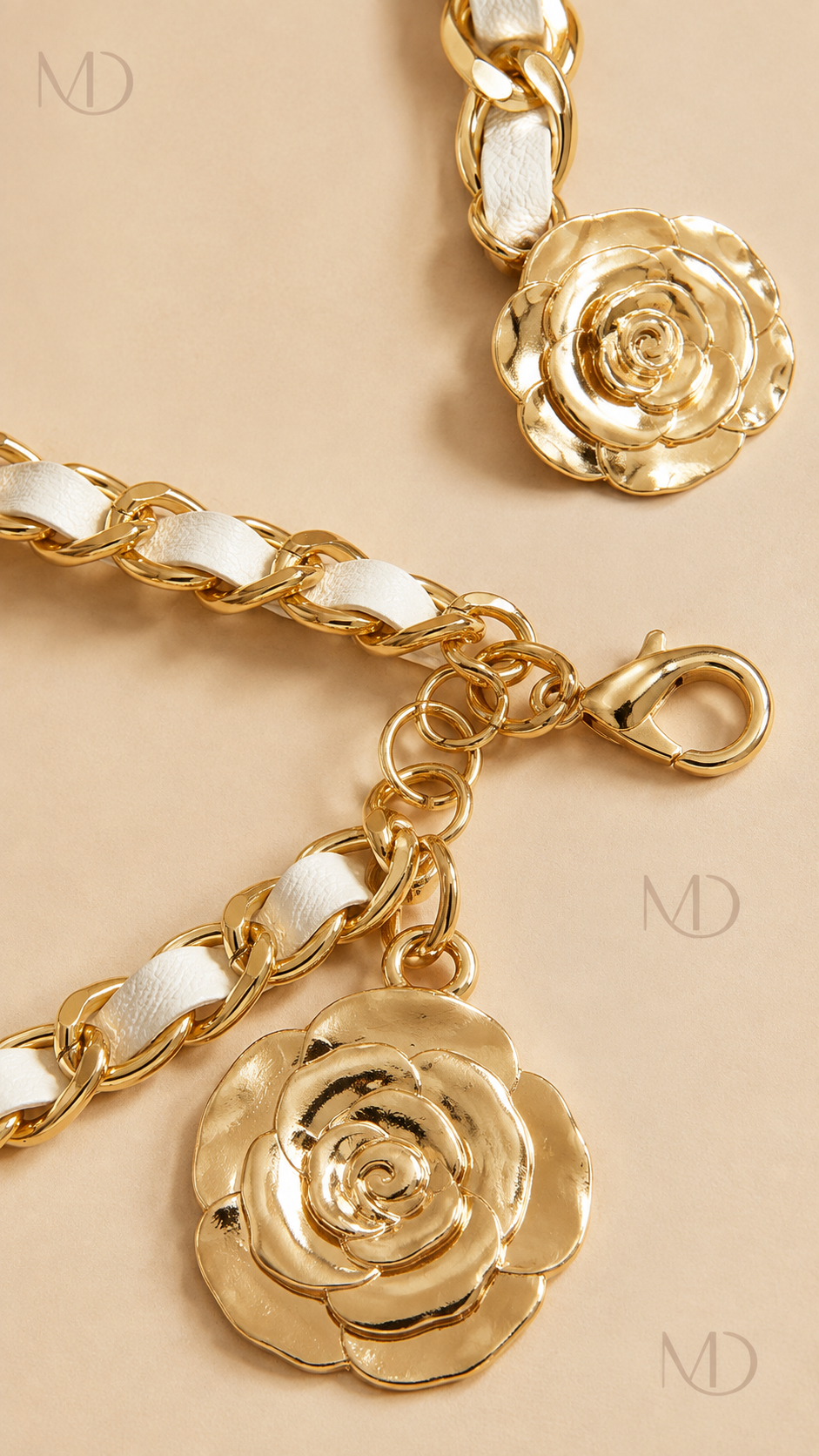 Camellia Woven Chain Belt - White Rope detail