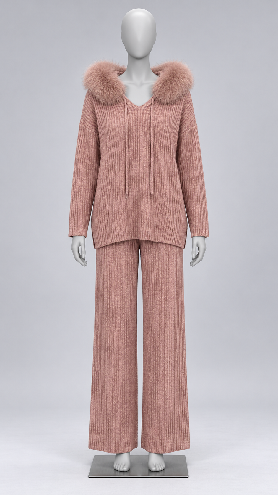 Wilma Fox-Hood Knit Set — Cherry Blossom Pink mannequin front