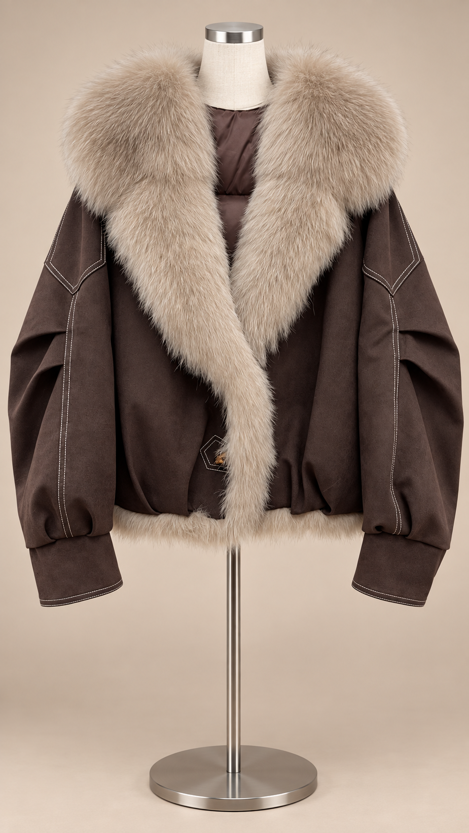 Selene Fox Collar Parka — Chocolate Brown mannequin front